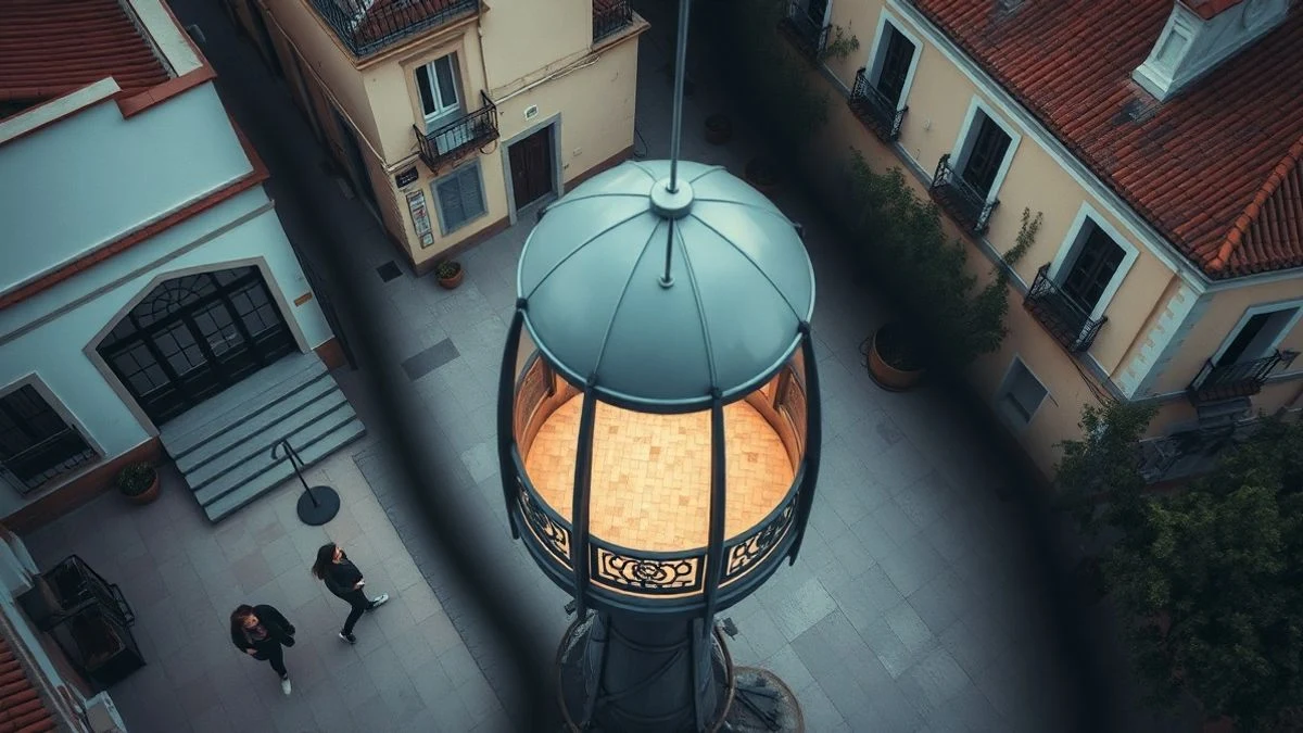 Imagen ilustrativa: vista cenital de un grupo de personas observando un eclipse solar en una plaza, con gafas especiales y el cielo parcialmente oscurecido.