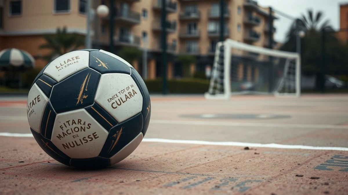 Imagen ilustrativa: un balón de fútbol sobre una pista deportiva al aire libre, con una valla metálica al fondo.