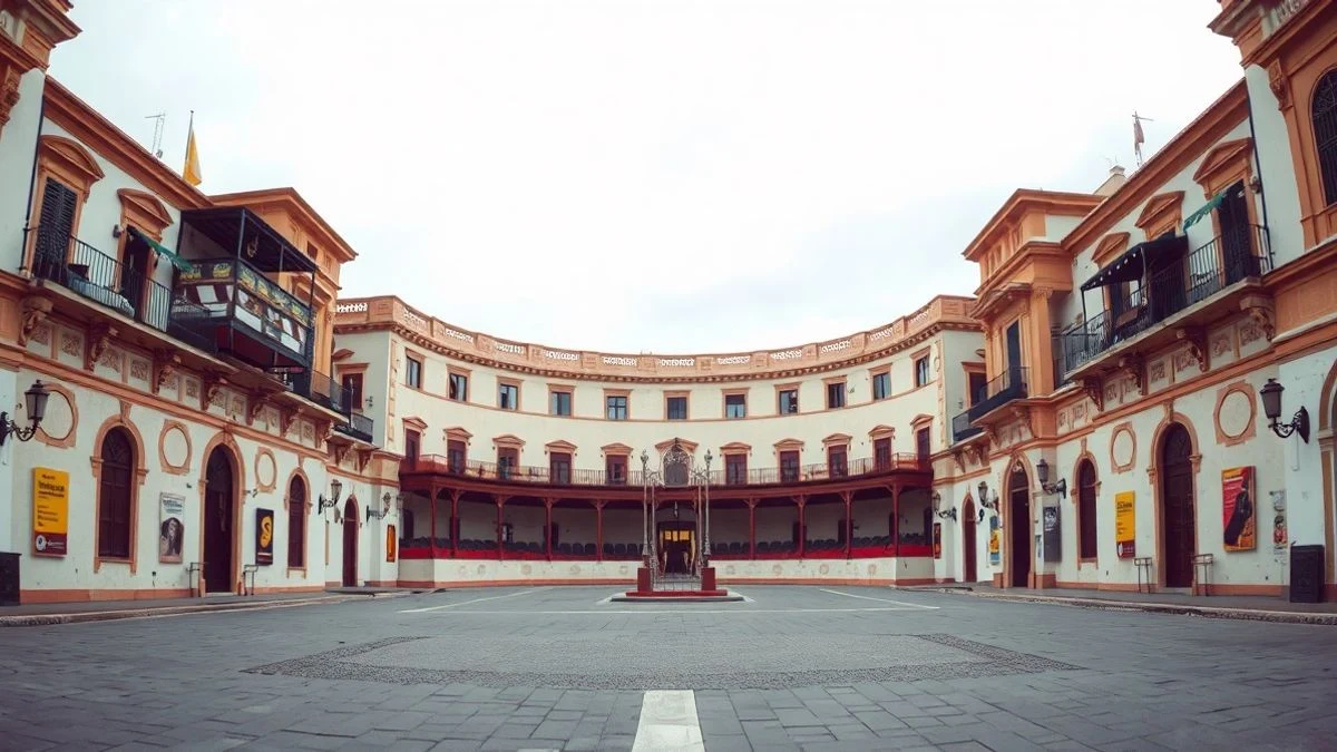 Imagen ilustrativa: plaza de toros vacía con barreras de madera en primer plano