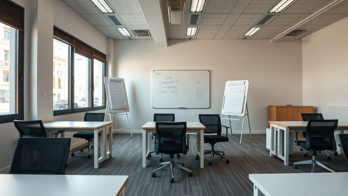Imagen ilustrativa: espacio de coworking moderno y luminoso, con mesas y sillas, sin personas visibles.