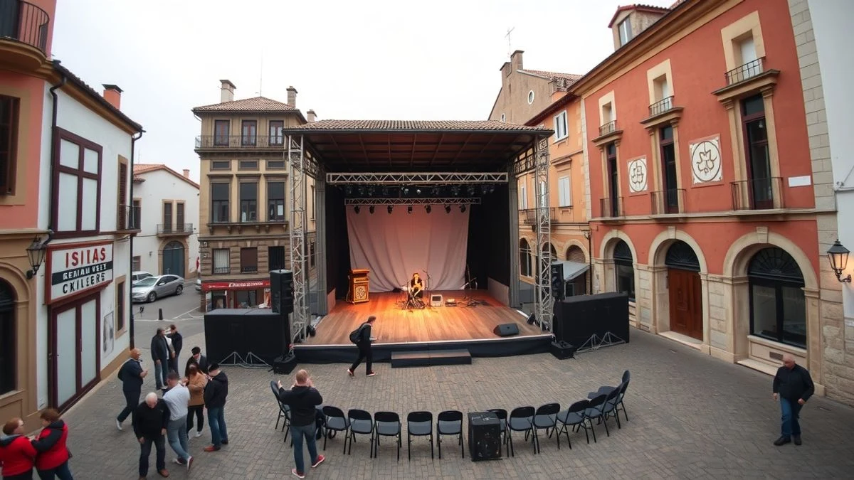 Illustrative image: square with stage for outdoor concert in a Spanish municipality