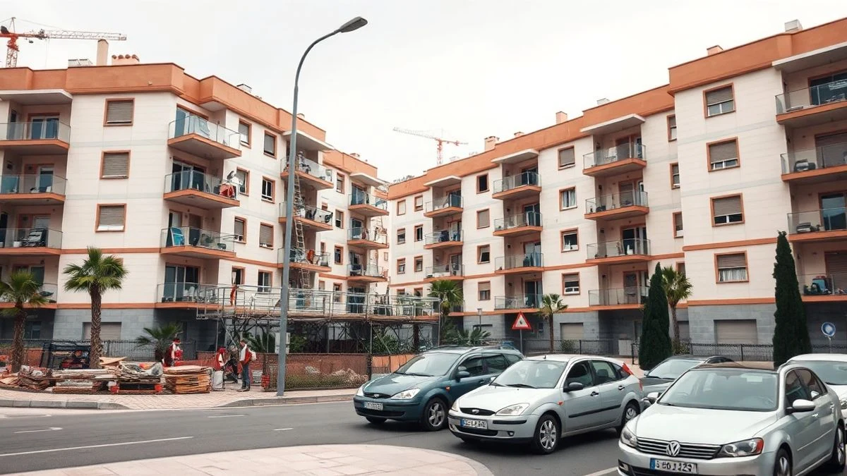 Illustrative image: new buildings with scaffolding on a Spanish residential street