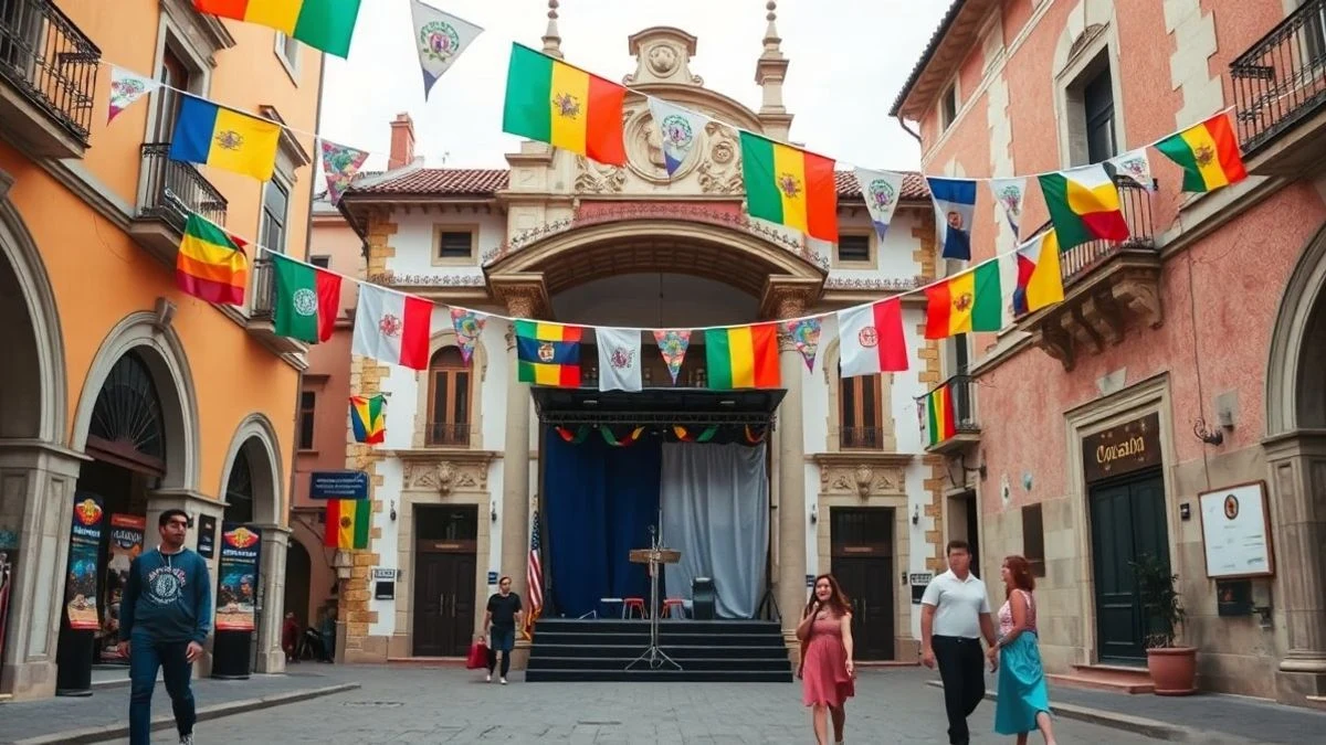 Imagen ilustrativa: decoración festiva con banderines en una plaza española durante unas fiestas patronales.