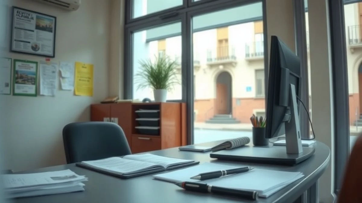Imagen ilustrativa: un escritorio de oficina municipal con papeles y un teclado, sin personas.