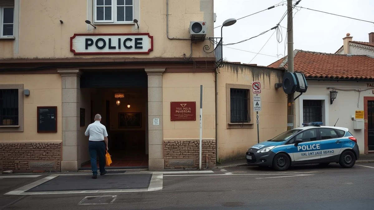 Imagen ilustrativa: fachada genérica de una comisaría de policía local con un coche patrulla aparcado delante.