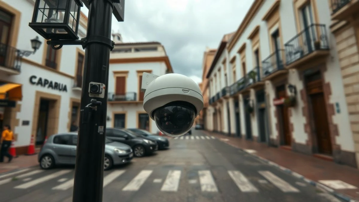 Imagen ilustrativa: cámara de seguridad en una farola de una calle de un pueblo español
