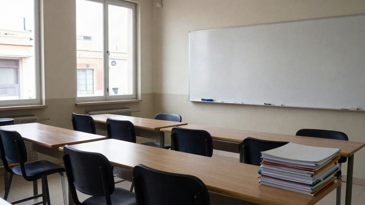 Imagen ilustrativa: aula de formación con sillas y mesas vacías junto a una ventana
