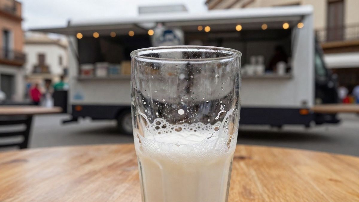 Illustrative image: close-up of a craft beer glass overflowing on an outdoor wooden table