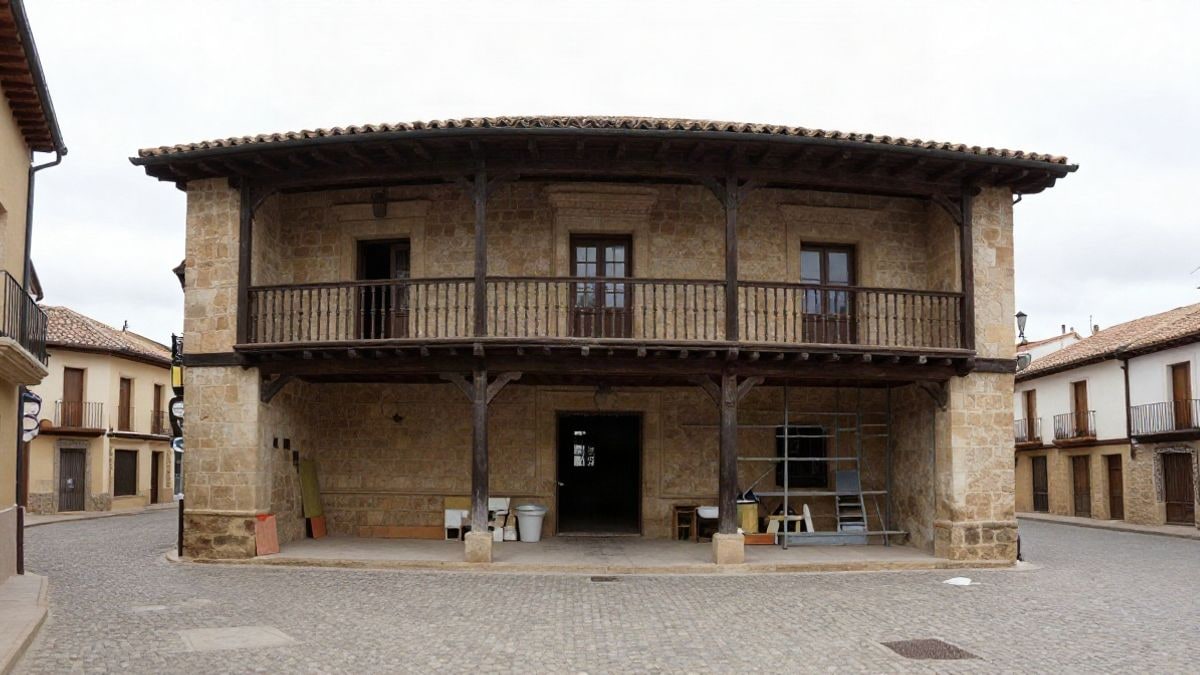 Imagen ilustrativa: edificio histórico con andamios en obras en una calle del casco antiguo