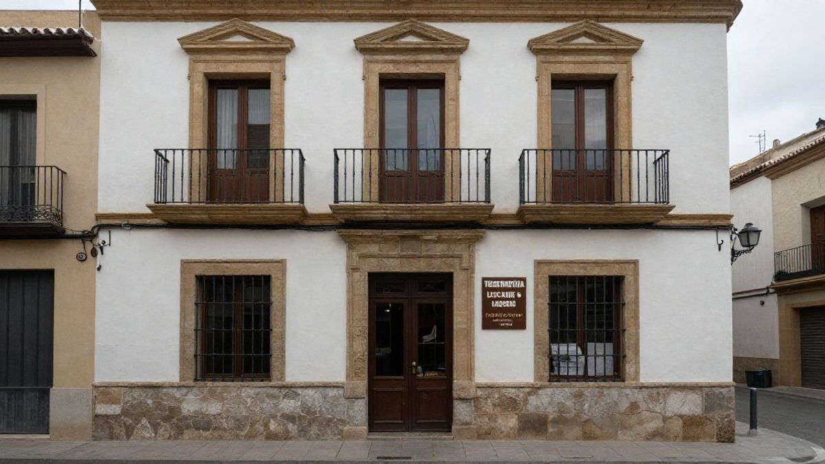 Imagen ilustrativa: fachada de un edificio consistorial con un cartel de oficina de pago de impuestos