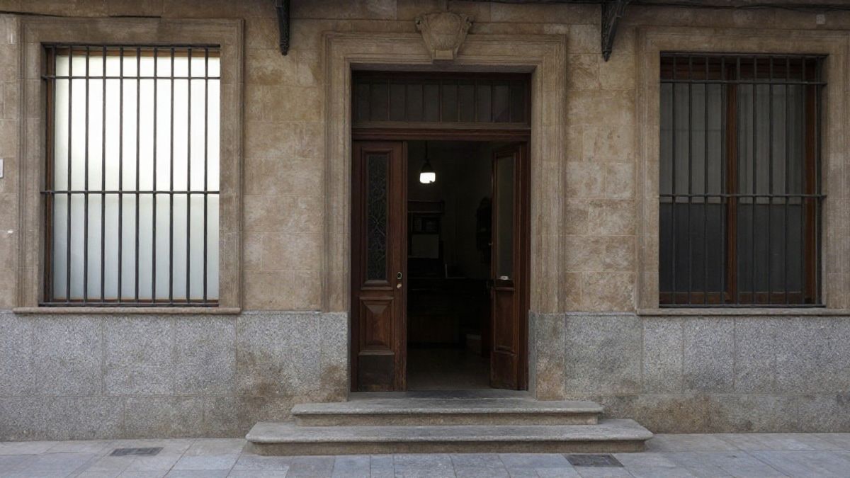Imagen ilustrativa: entrada de un edificio municipal con escalones de piedra y luz lateral de ventana