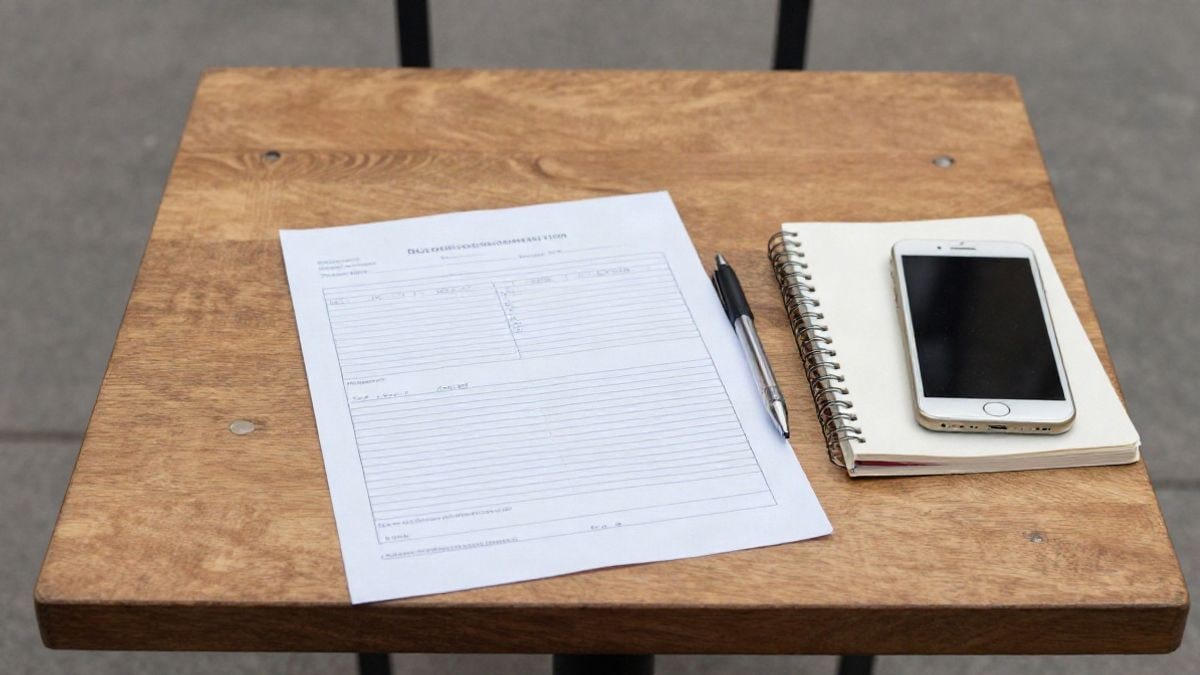 Imagen ilustrativa: vista cenital de una mesa con un formulario en blanco, un bolígrafo y un cuaderno