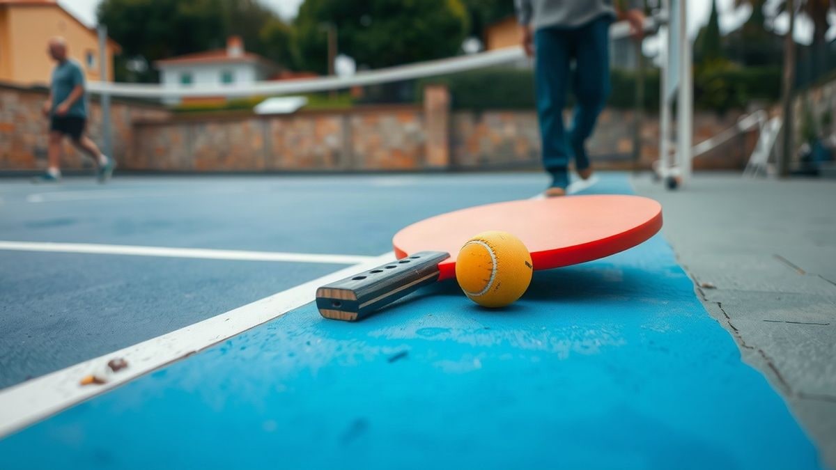 Imagen ilustrativa: una pala de playa y una pelota junto a una pista deportiva con red, en un entorno rural.