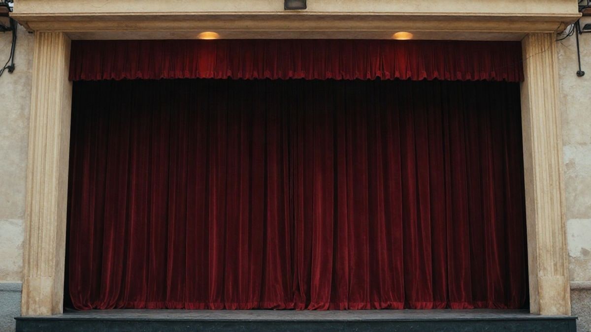 Illustrative image: close-up of a theatre curtain illuminated by spotlights