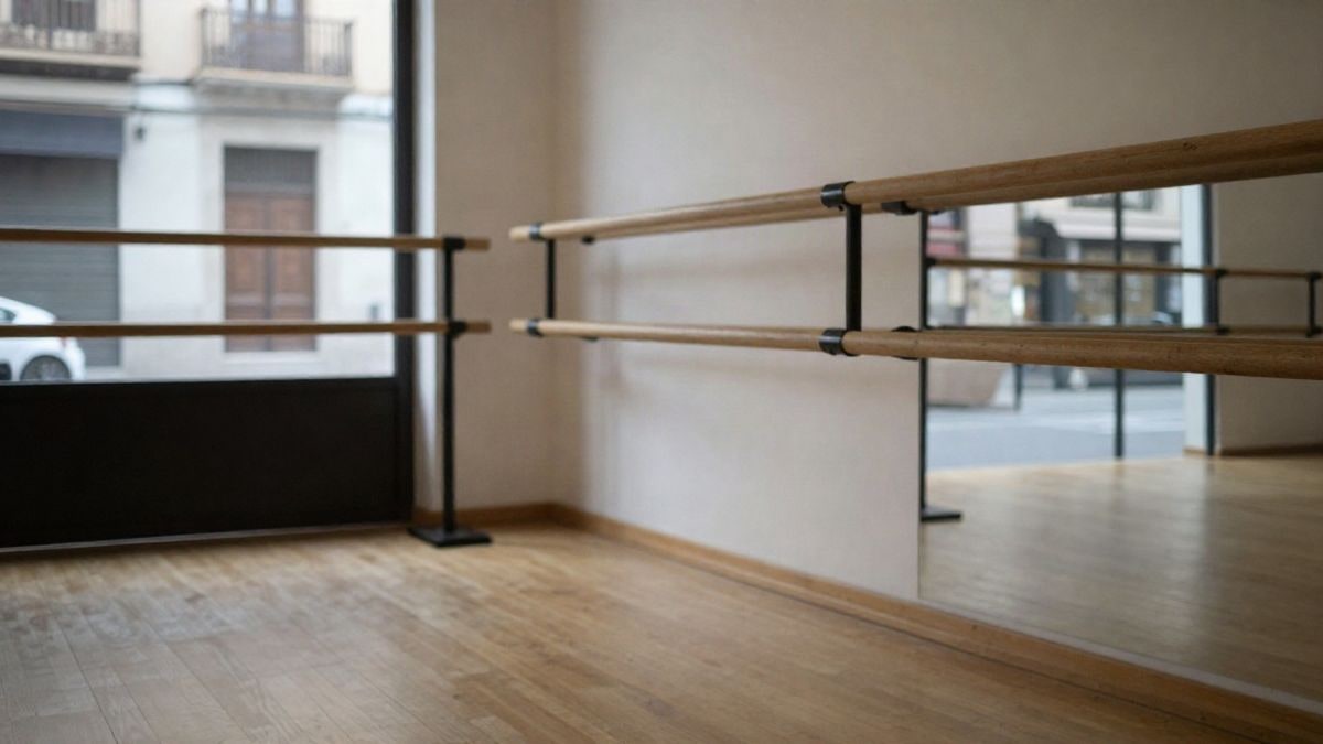 Imagen ilustrativa: interior de un estudio de danza con barra y suelo de madera, iluminado por luz natural