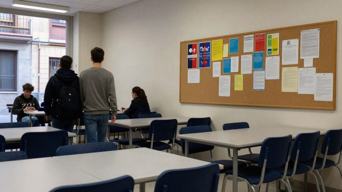 Illustrative image: youth activity room with tables and notice board, no recognizable people