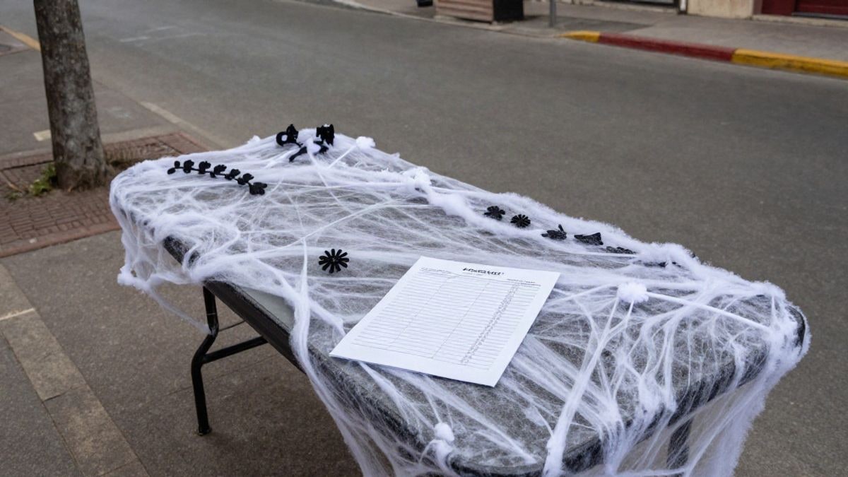 Imagen ilustrativa: mesa con decoración de Halloween y hojas de inscripción en un centro juvenil