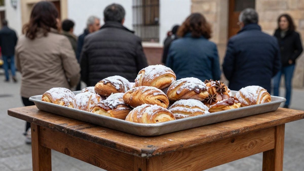 Illustrative image: tray of homemade doughnuts on a wooden table in a traditional kitchen.
