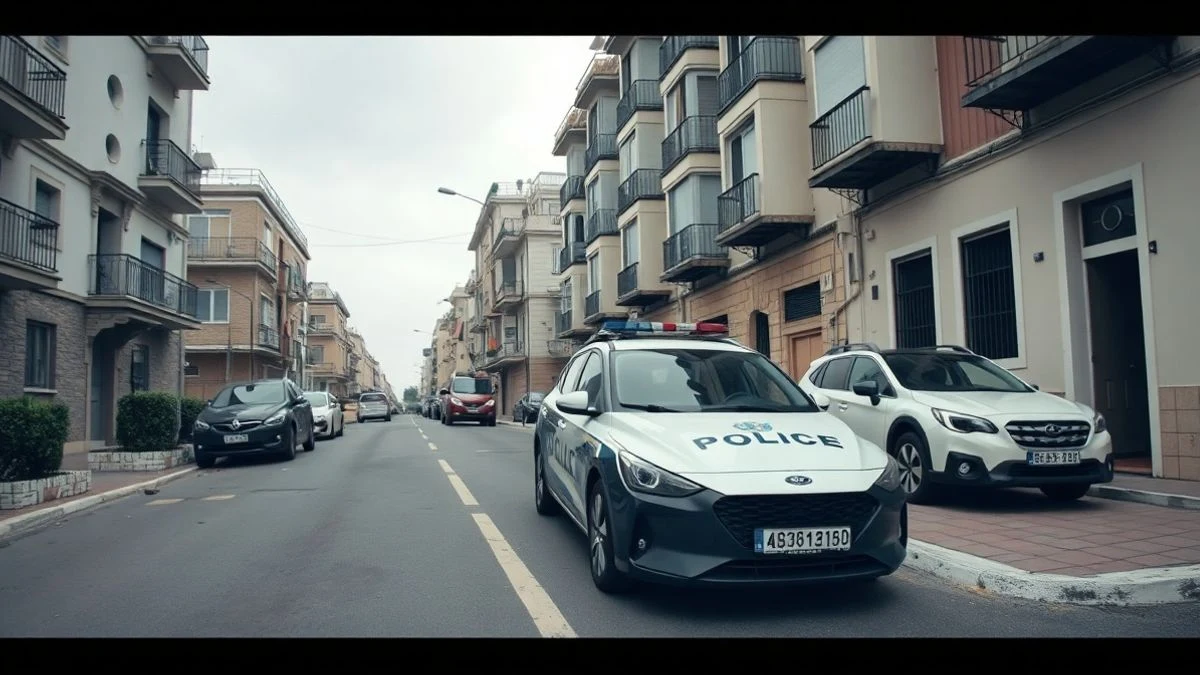 Imagen ilustrativa: un coche patrulla blanco aparcado en una calle residencial española