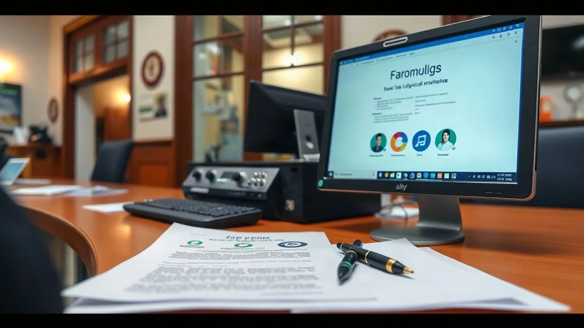 Imagen ilustrativa: escritorio con documentos oficiales y ordenador en una oficina municipal genérica.
