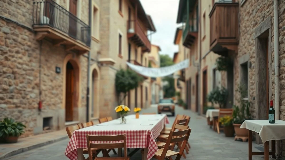 Imagen ilustrativa: una mesa de ajedrez al aire libre en una calle de un pueblo español, con casas de piedra al fondo.