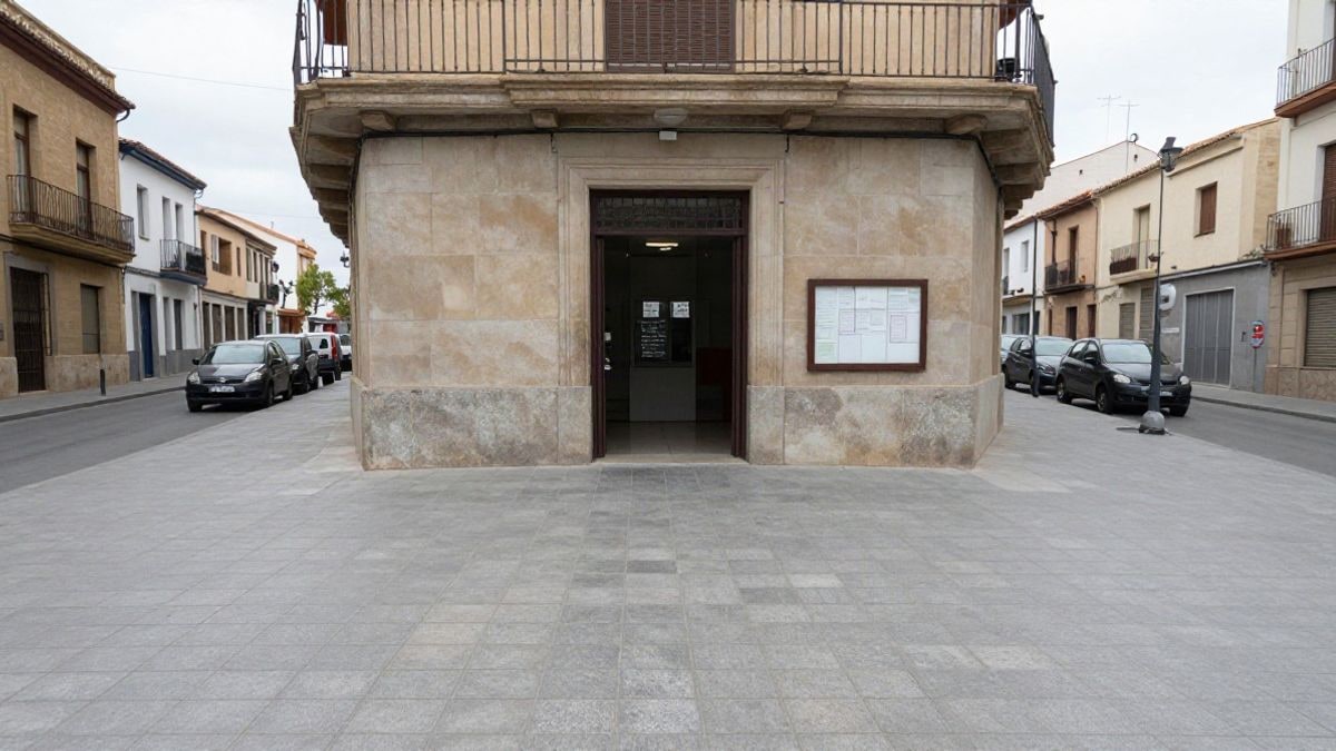 Illustrative image: generic entrance of a municipal cultural centre on a typical Spanish street