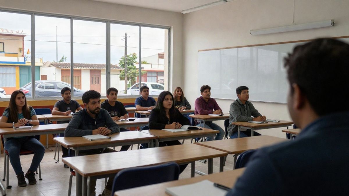 Illustrative image: group of seniors from behind in a bright classroom during a talk