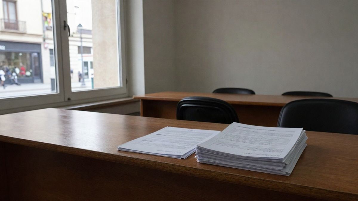 Illustrative image: interior of an administrative office with side window light and a wooden counter