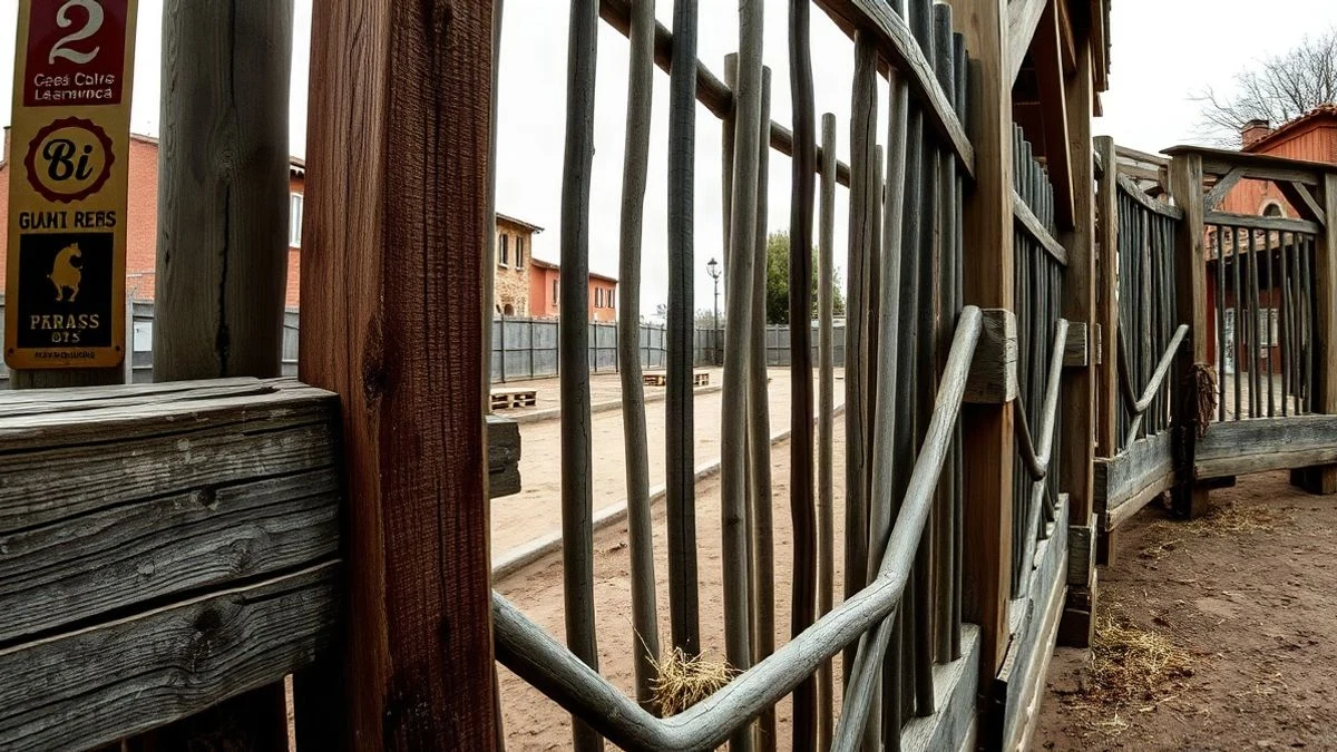 Imagen ilustrativa: valla de madera de una plaza de toros rural con suelo de tierra y paja, a plena luz del día
