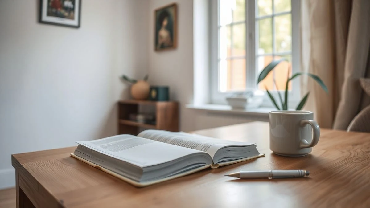 Imagen ilustrativa: un cuaderno abierto y un bolígrafo sobre una mesa de madera, con luz natural de ventana.