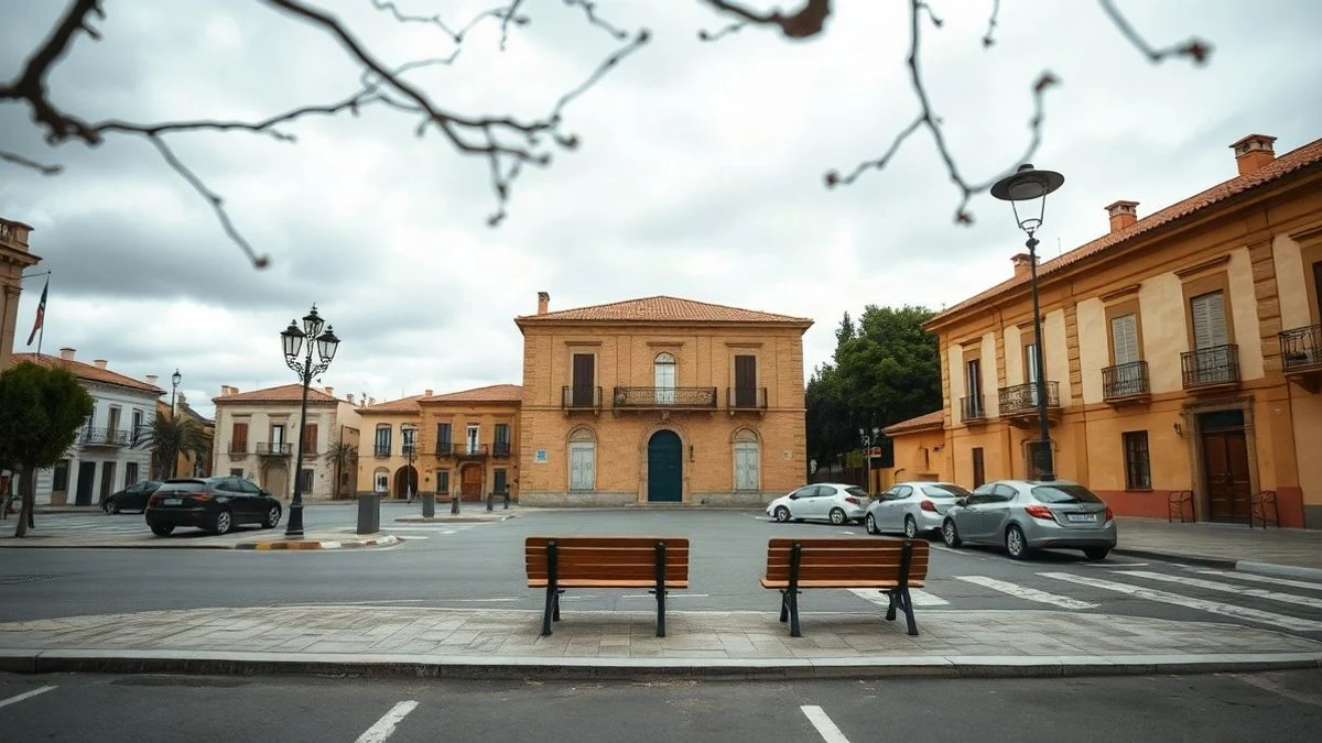 Imagen ilustrativa: plaza de un pueblo español con edificio consistorial al fondo y ambiente tranquilo