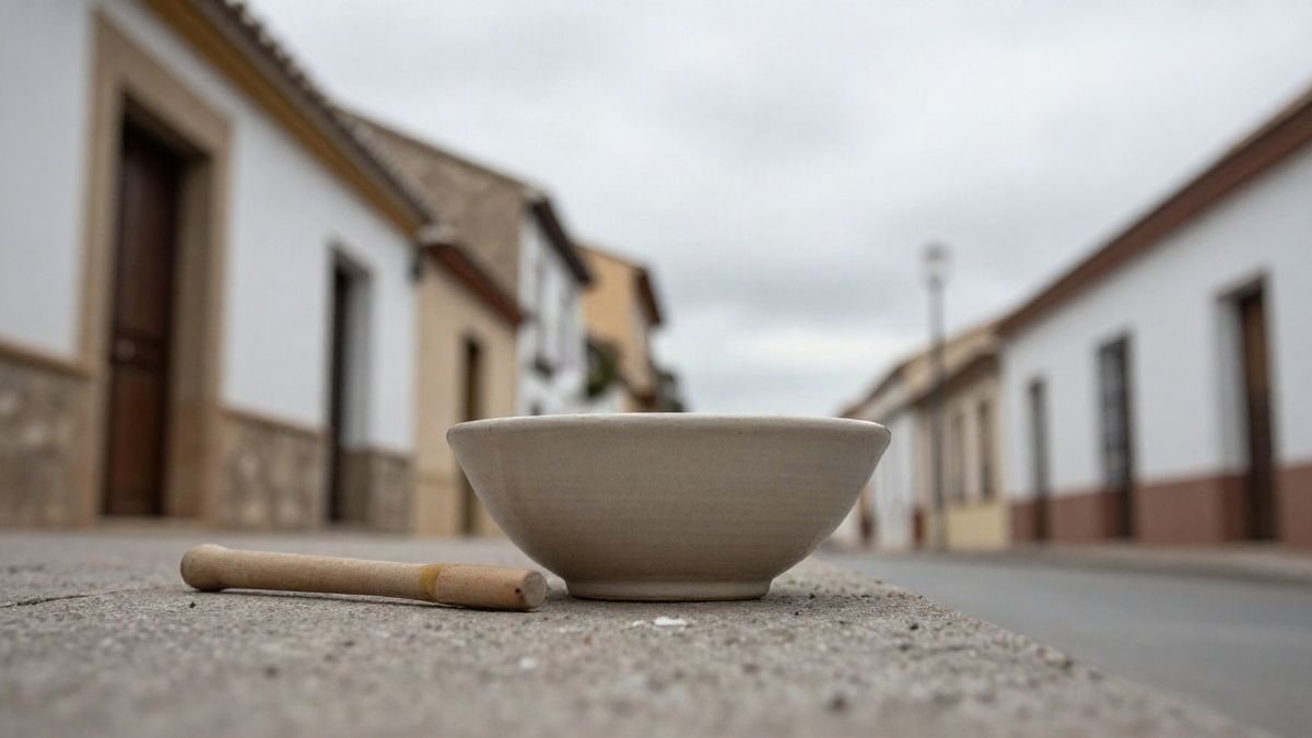 Imagen ilustrativa: un cuenco de cerámica y una herramienta de modelado sobre una repisa de hormigón con cielo nublado al fondo