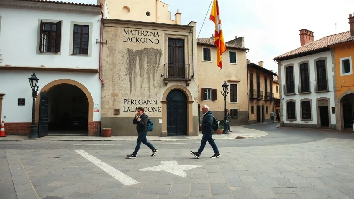 Imagen ilustrativa: un mural comunitario en una plaza de pueblo con personas pintando de espaldas