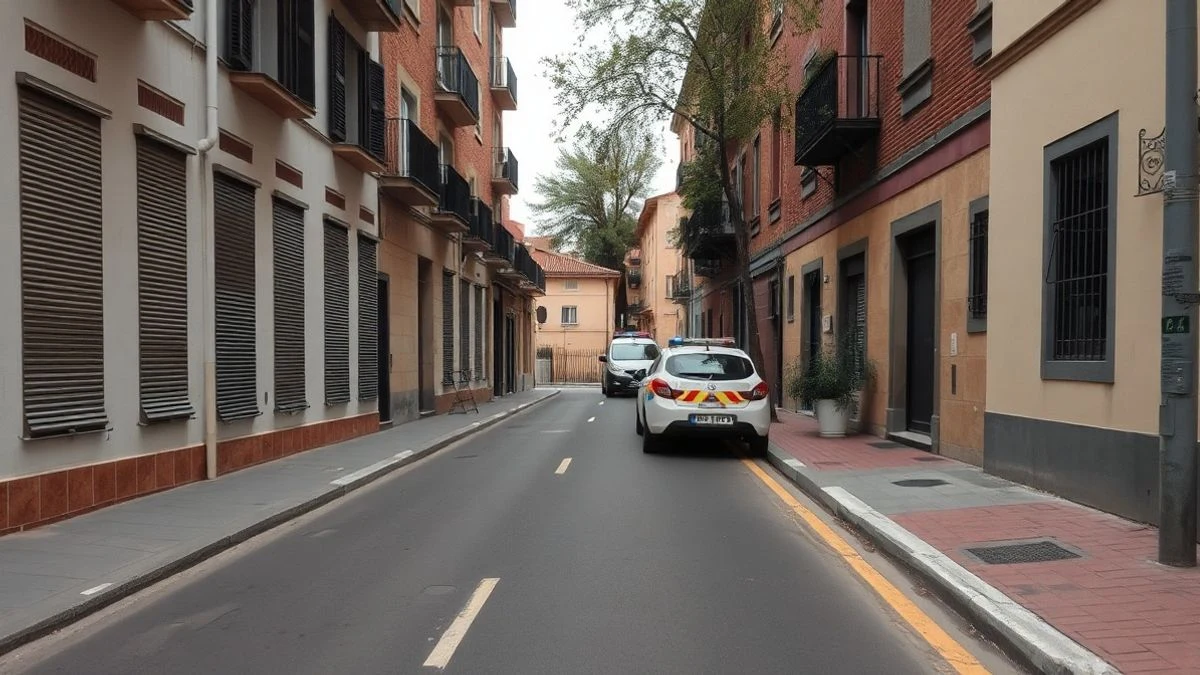 Imagen ilustrativa: calle residencial con persianas bajadas y un coche de policía patrullando