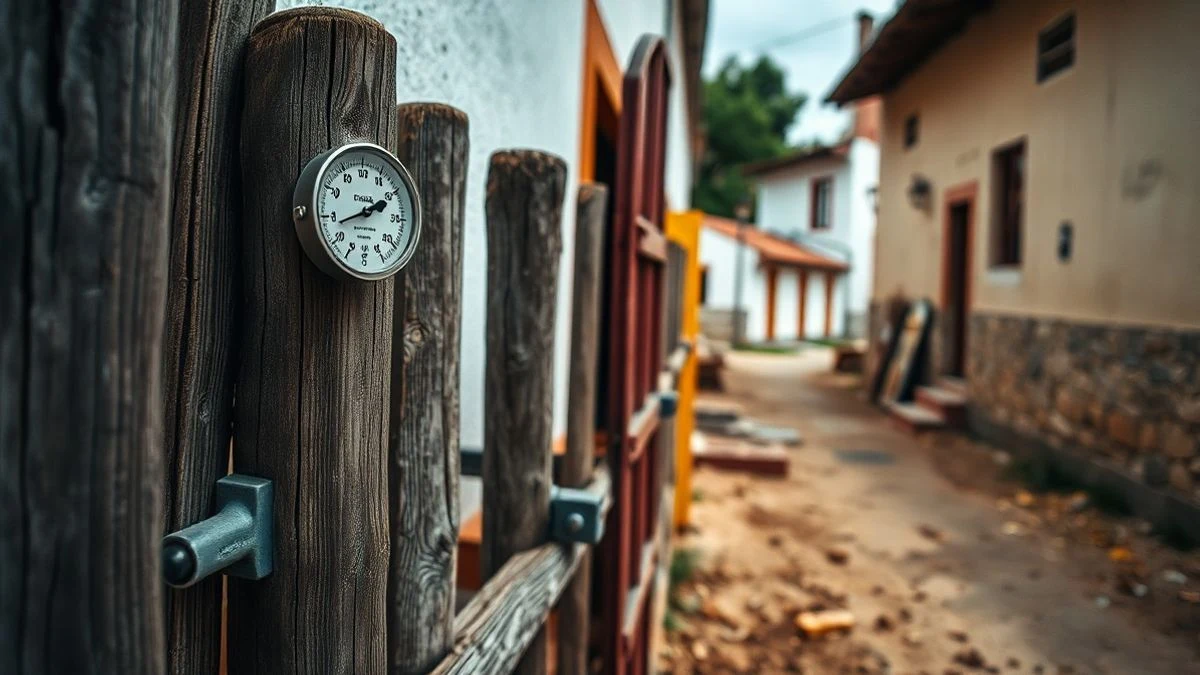 Imagen ilustrativa: un termómetro de exterior marcando una temperatura alta sobre una valla de madera en un entorno rural.