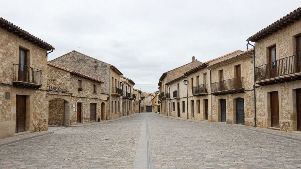 Imagen ilustrativa: una plaza de pueblo con edificios de piedra y calle empedrada