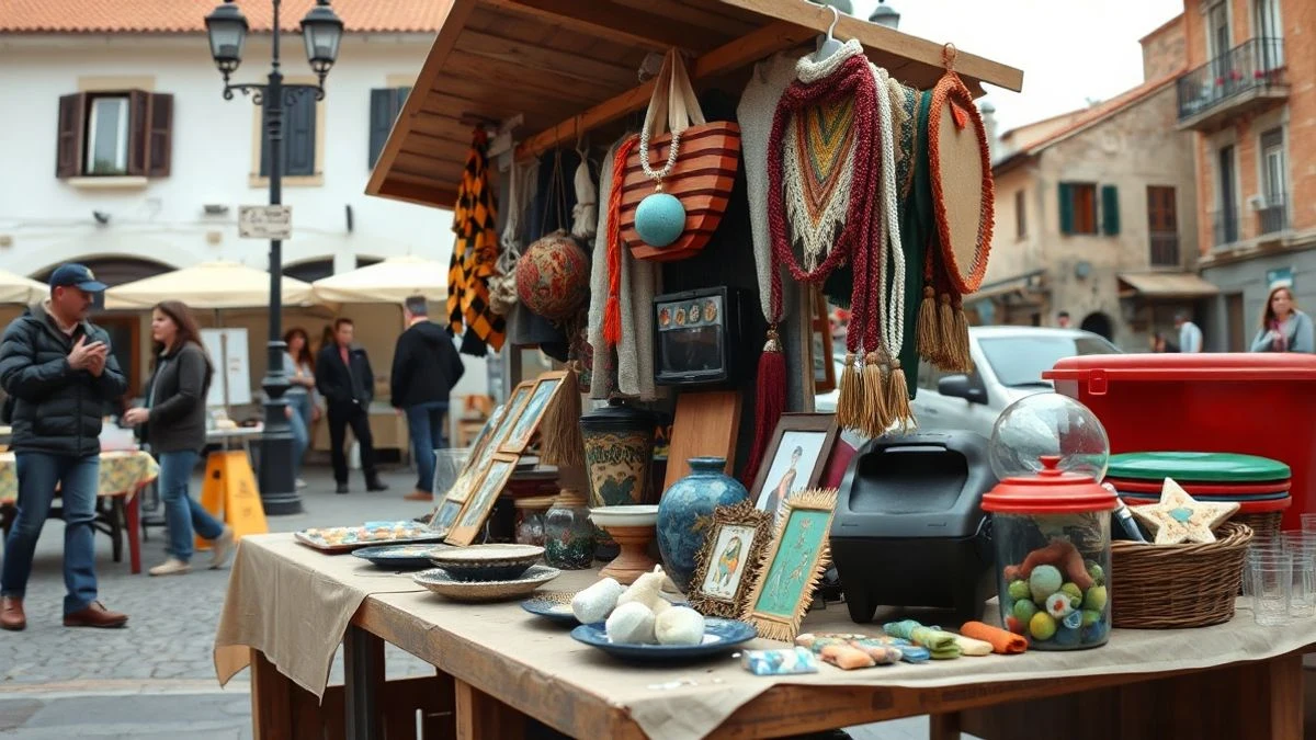 Imagen ilustrativa: puesto de artesanía y objetos de segunda mano en una plaza
