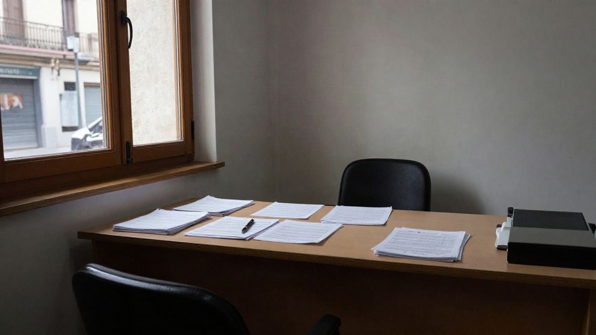 Imagen ilustrativa: escritorio con documentos y bolígrafo en una oficina municipal iluminada por luz lateral de ventana