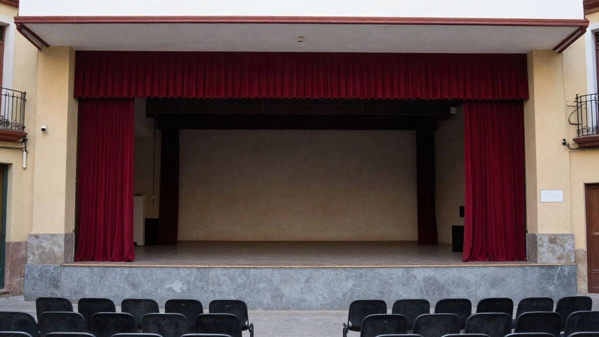 Imagen ilustrativa: interior de un centro cultural con un escenario vacío y butacas, sin personas visibles.