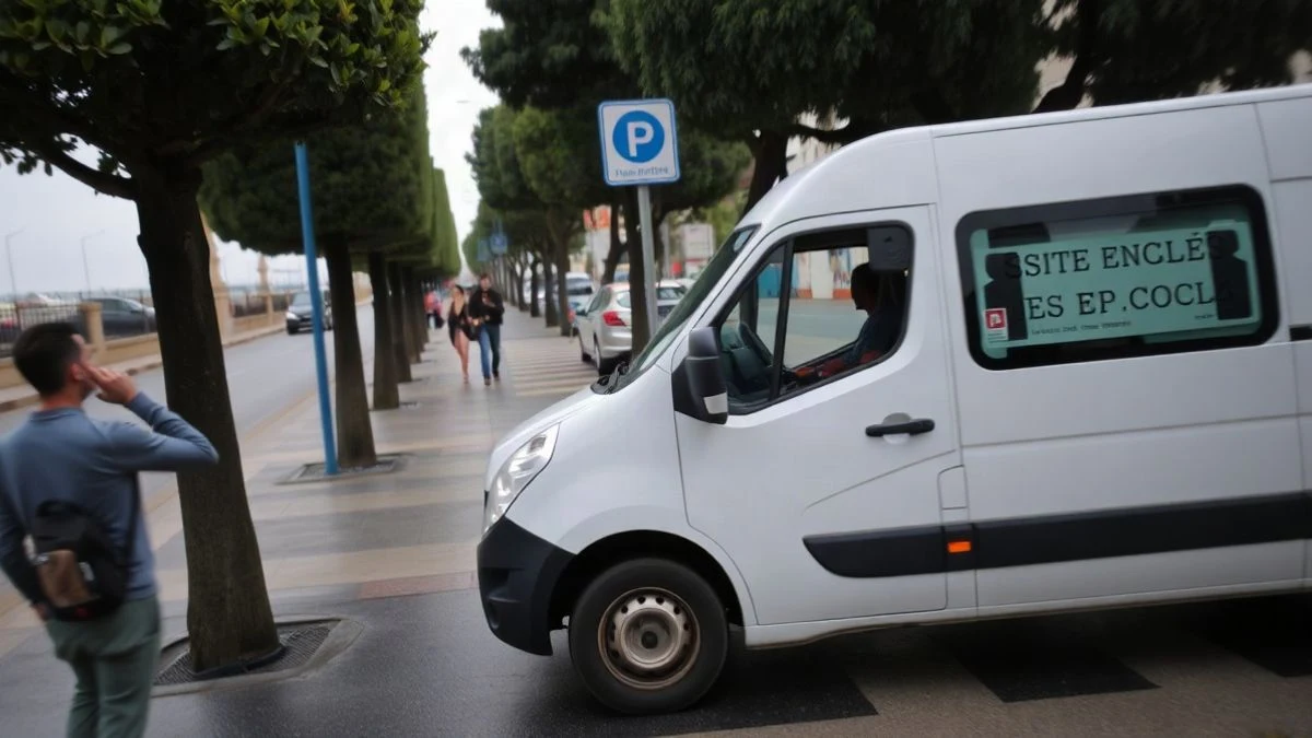 Illustrative image: mobile blood donation unit in an urban promenade, with people waiting from behind.