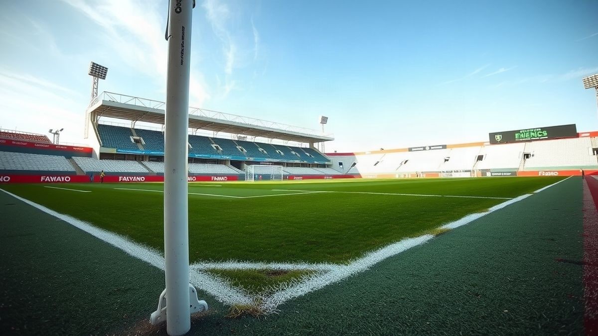 Imagen ilustrativa: estadio de fútbol con césped verde y gradas vacías en un día despejado.