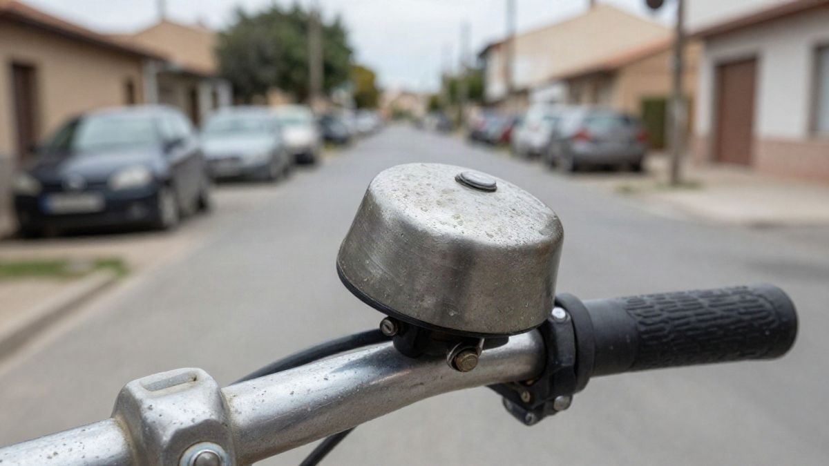 Imagen ilustrativa: primer plano del timbre de una bicicleta en el manillar