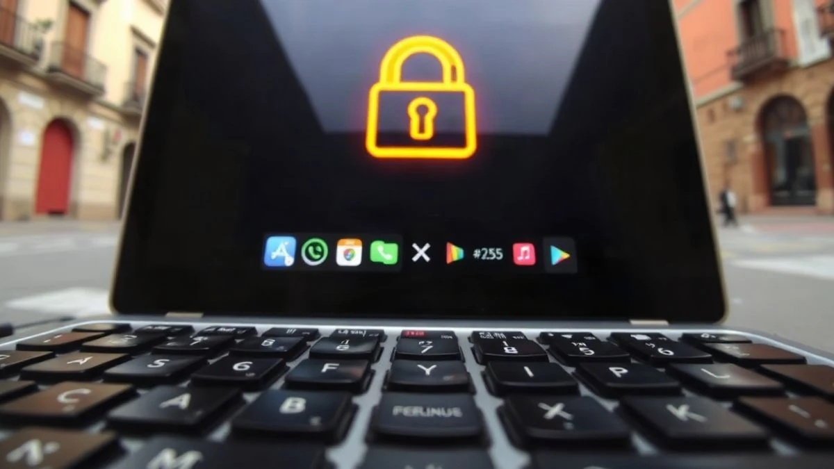 Imagen ilustrativa: primer plano de un teclado de ordenador con un candado luminoso en la pantalla, simbolizando seguridad informática.