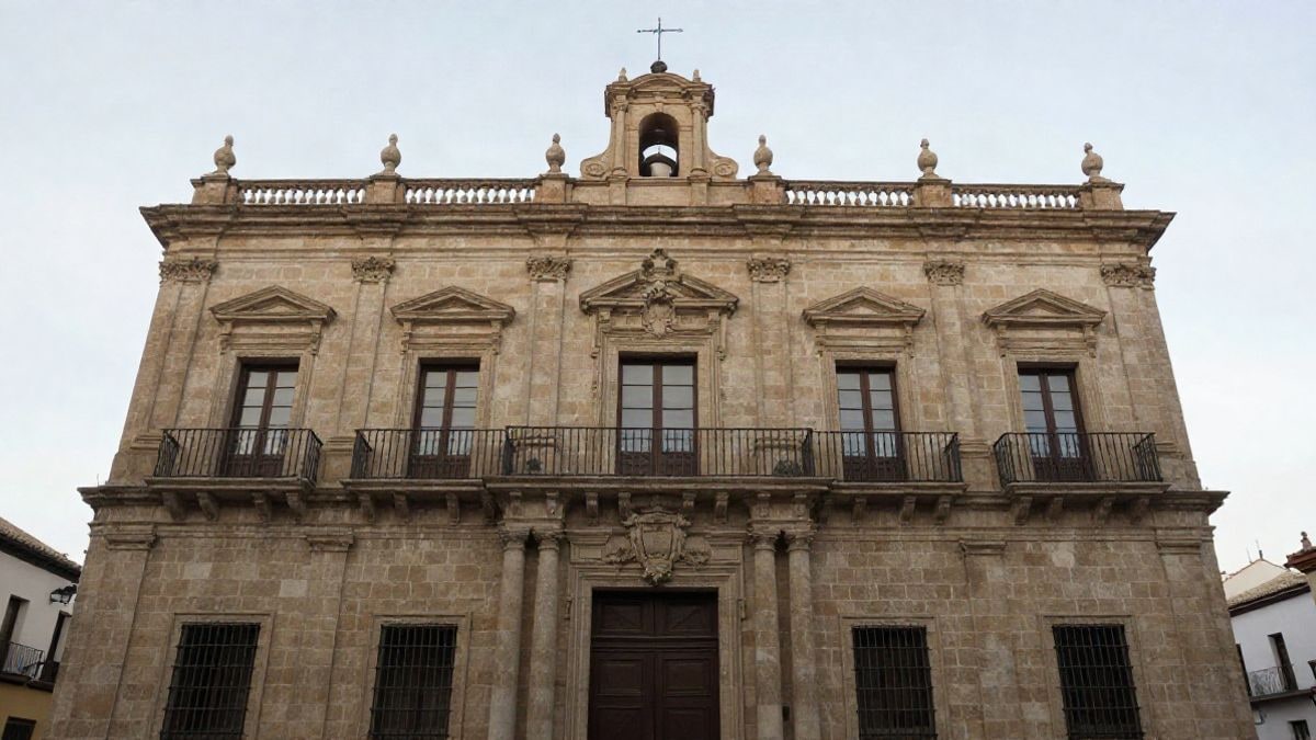 Imagen ilustrativa: ángulo bajo de una fachada de piedra de un edificio histórico con cielo despejado