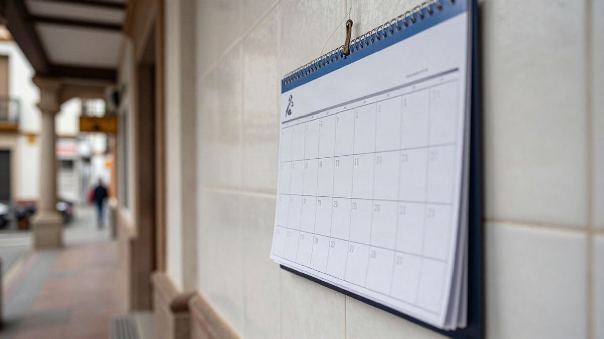 Imagen ilustrativa: calendario de pared en un pasillo de un edificio municipal