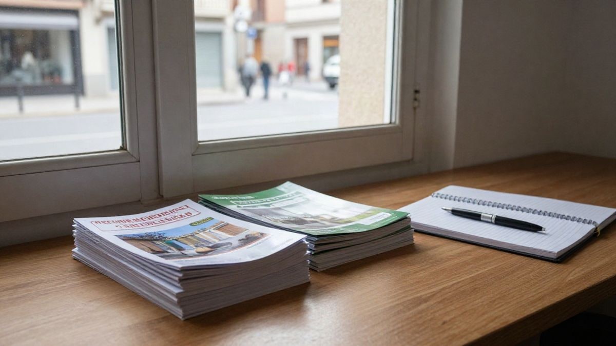 Imagen ilustrativa: guías impresas y carpetas sobre una mesa de oficina junto a una ventana