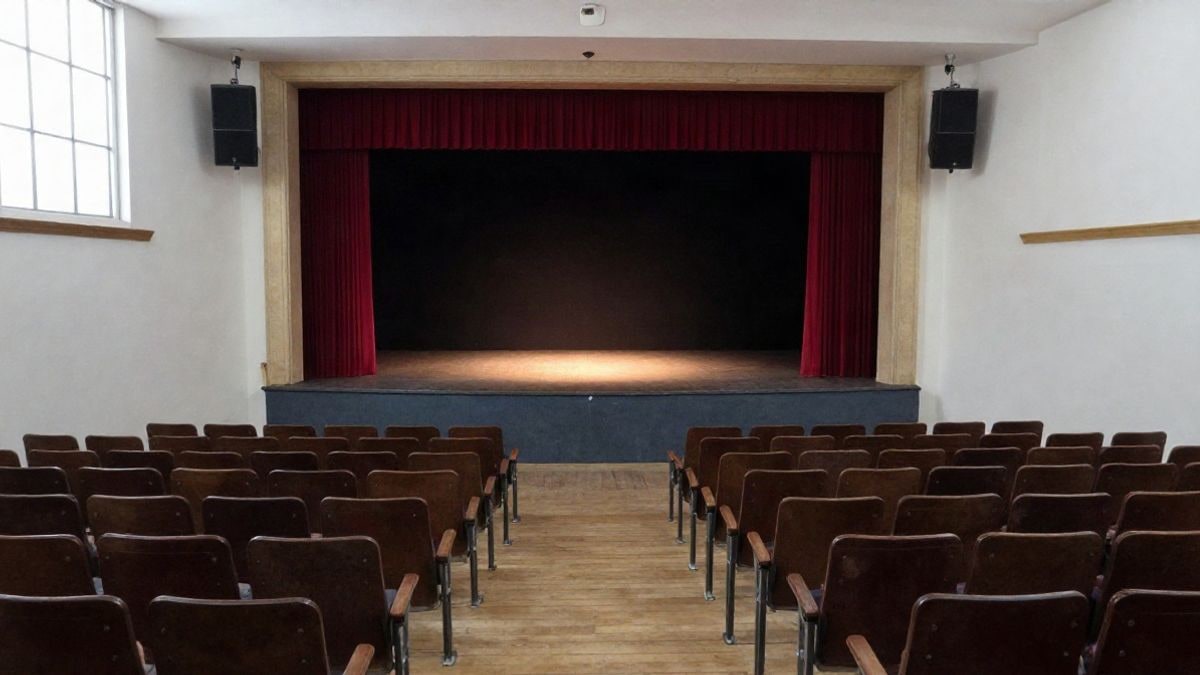 Imagen ilustrativa: sala de teatro con butacas vacías y escenario iluminado por un foco