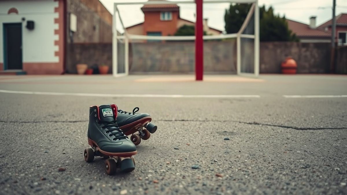 Imagen ilustrativa: unos patines sobre el suelo de un frontón al aire libre