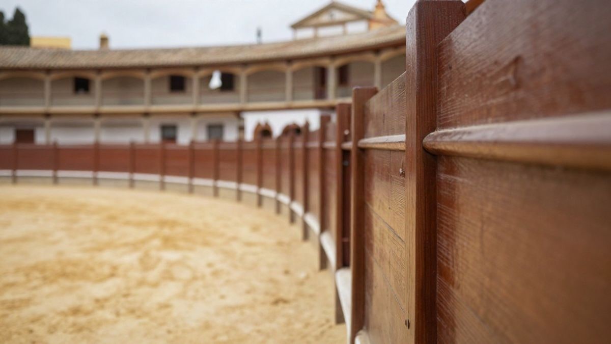 Imagen ilustrativa: plaza de toros vacía con barreras de madera y arena