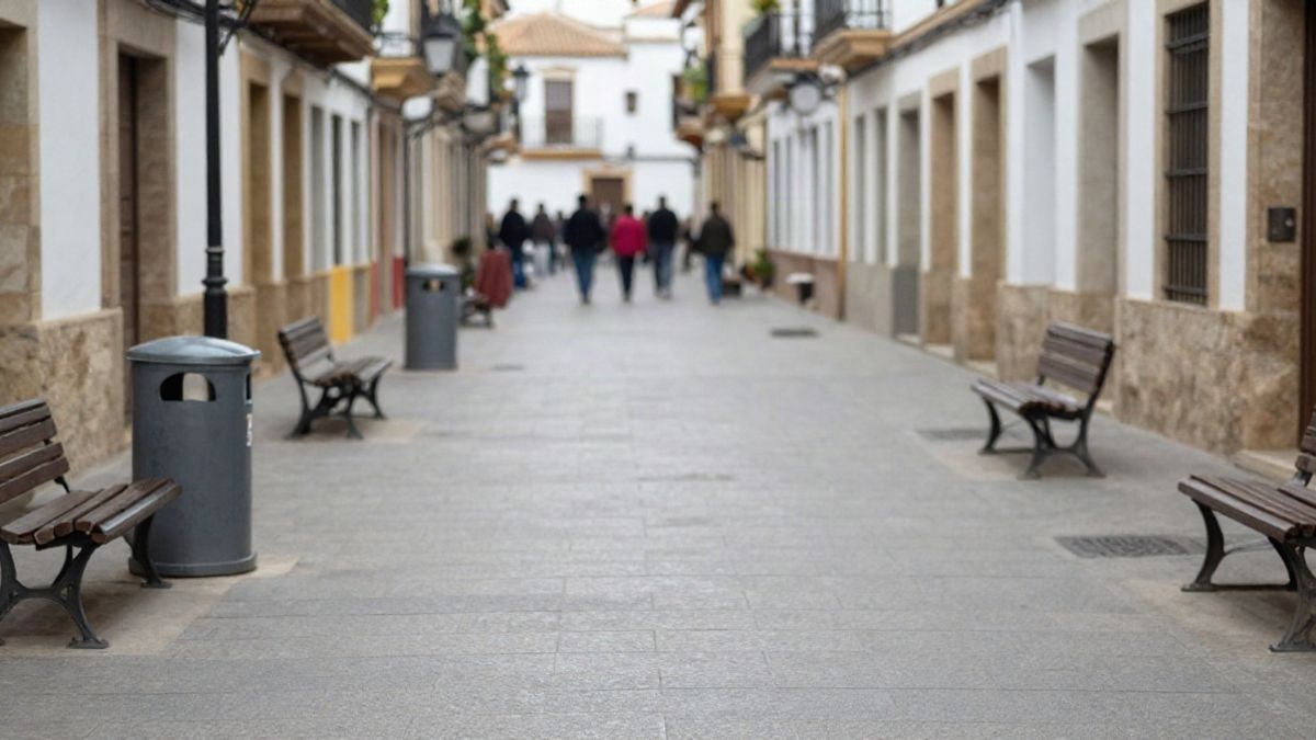 Imagen ilustrativa: mobiliario urbano renovado en una calle de un casco histórico español